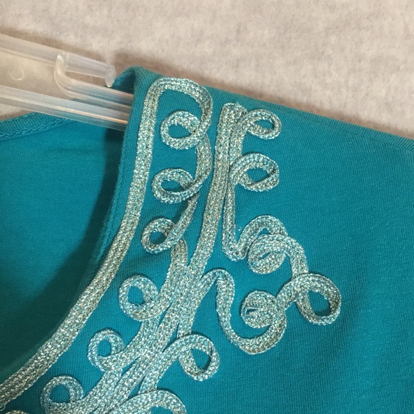 JONES NEW YORK Soft Comfy Cotton Spandex Stretchy Knit Metallic Trim Tunic Top - Picture 11 of 16